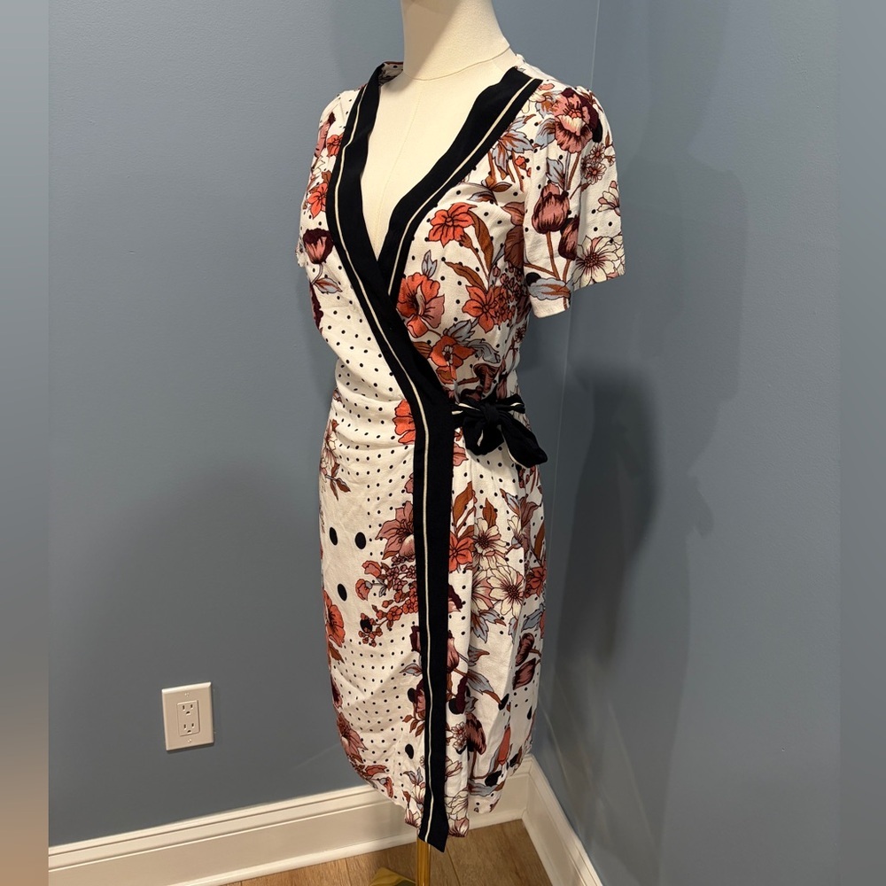 Maeve Anthropologie Floral Polka Dot Wrap Dress Women Small Tie Waist - Picture 2 of 8